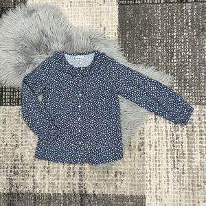 Beet World Girls Navy Ruffle Collar Button Up w/White Floral Print Size 11-12